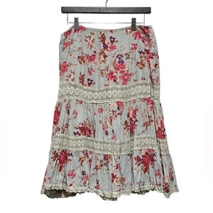 Y2K Cottagecore Boho Crochet Robin Egg Blue Floral A Line Skirt Womens Medium